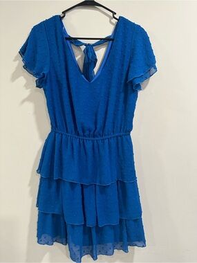 Women's Royal Blue Tiered Mini Dress with Tie Back